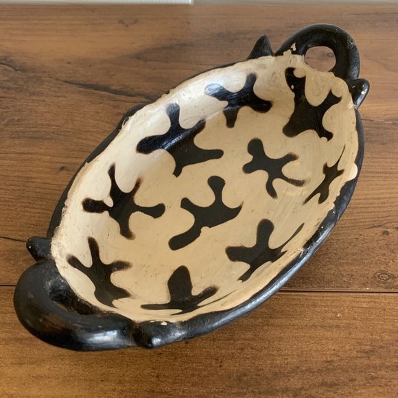 Unbranded Other - Vintage Pottery Tray with‎ Handles 10” Rustic Symbols Brown & Cream